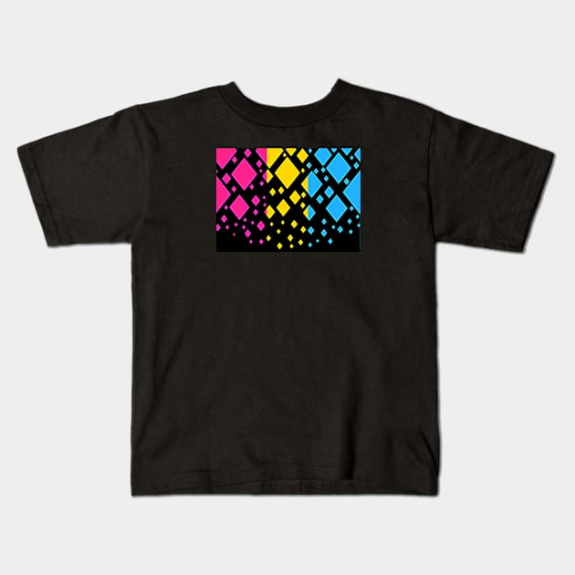 Pan Pride Flag Falling Diamonds on Black Kids T-Shirt by VernenInk